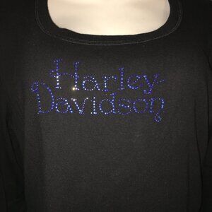 Rhinestone Harley Davidson Black Long Sleeve Shirt Logo Large  Posh2